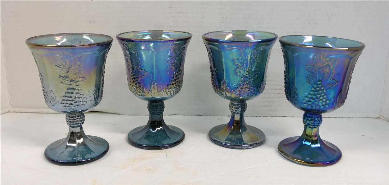 4 Indiana Glass Blue Carnival Harvest Goblets - Each Measures 5 1/2" tall 