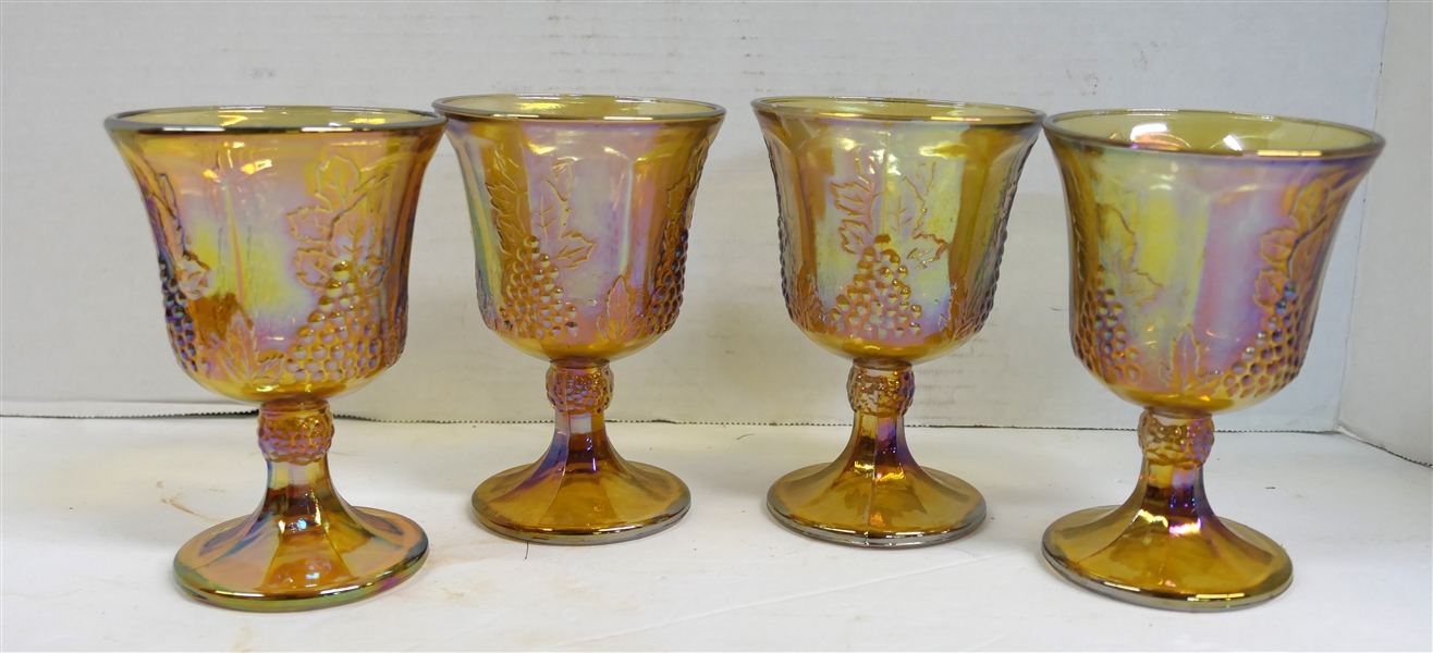 4 Indiana Glass Amber Carnival Harvest Goblets - Each Measures 5 1/2" Tall 