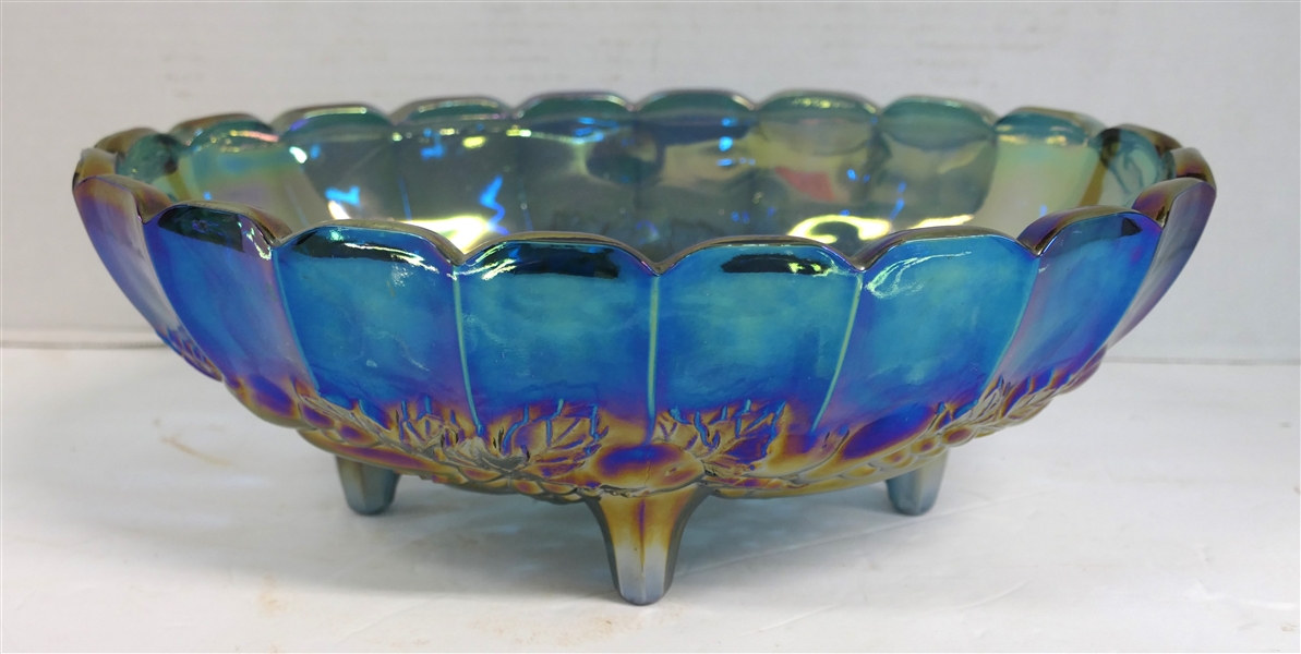 Indiana Glass Blue Carnival Footed Oval Console Bowl - Measuring 4 1/2" Tall 12" by 8 1/2" 