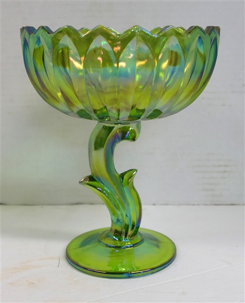 Indiana Glass Green Carnival Tulip Compote - Measuring 7 1/2" Tall 6" Across