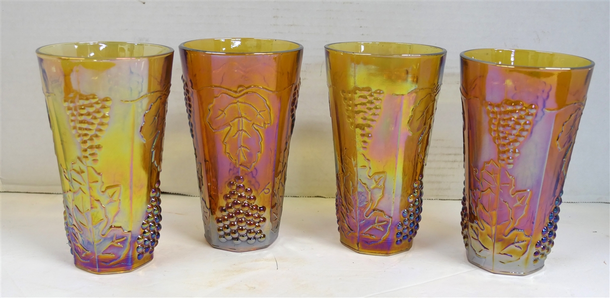 4 Indiana Glass Amber Carnival Harvest Cooler Glasses - Measuring 6" Tall 