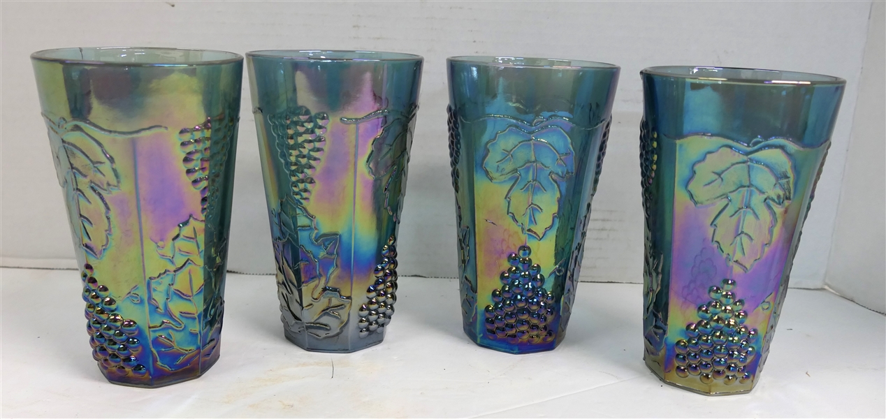 4 Indiana Glass Blue Carnival Harvest Cooler Glasses - Measuring 6" Tall 