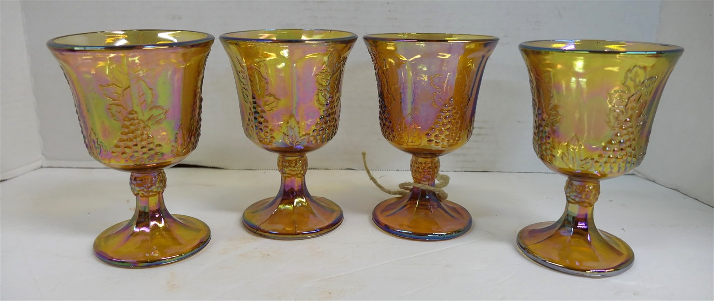 4 Indiana Glass Amber Carnival Harvest Goblets - Each Measures 5 1/2" Tall 