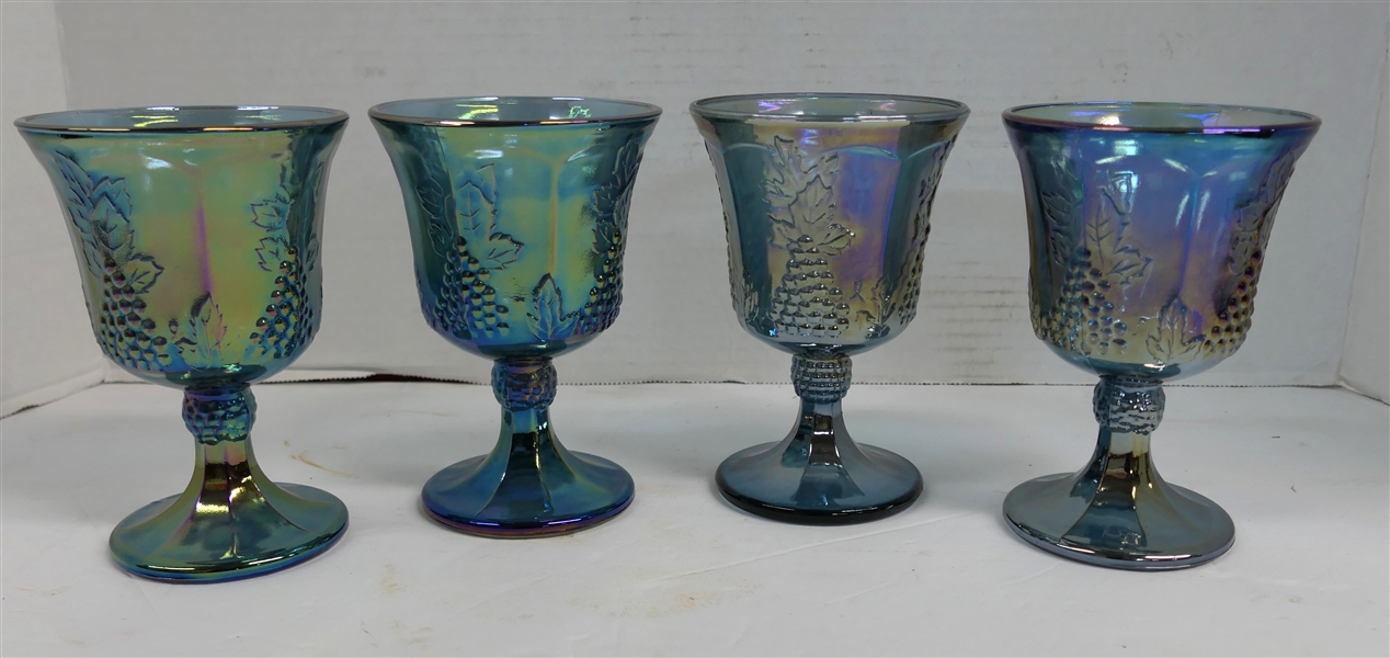 4 - Indiana Glass Blue Carnival Harvest Goblets - Each Measures 5 1/2" Tall 