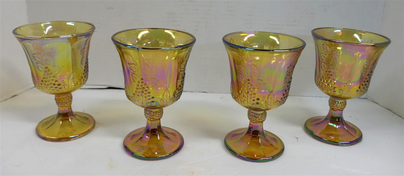 4 Indiana Glass Amber Carnival Harvest Goblets - Each Measures 5 1/2" Tall 