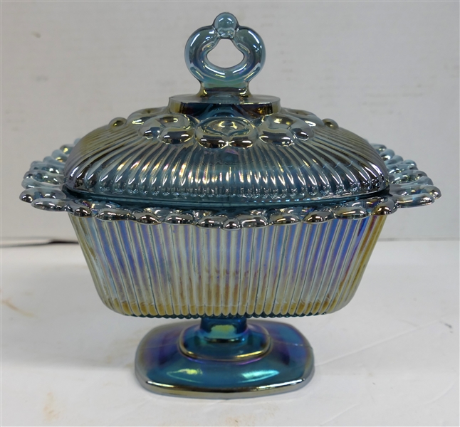 Indiana Glass Blue Carnival Footed Rectangular Candy Dish  - Measuring 7 1/2" tall 6 1/2" by 5" 