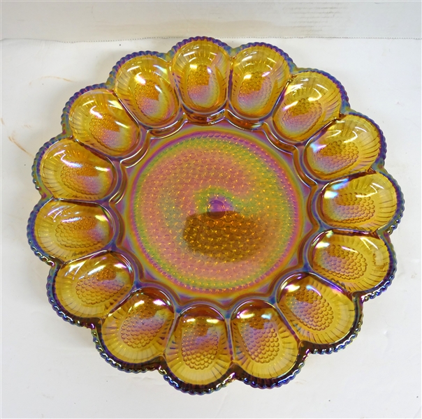 Amber Carnival Glass Egg Plate Measuring 11 1/4" Across