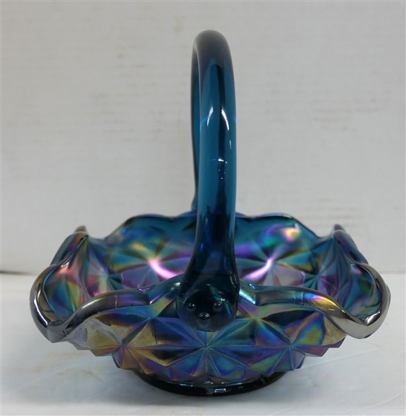 Indiana Glass Blue Carnival Monticello Basket - Measuring 7" Tall 6" by 6" 