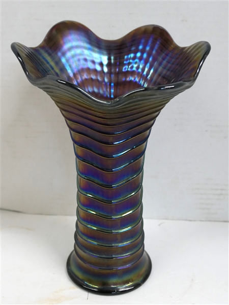 Amethyst Carnival Glass Vase - Measuring 9 1/2" Tall 