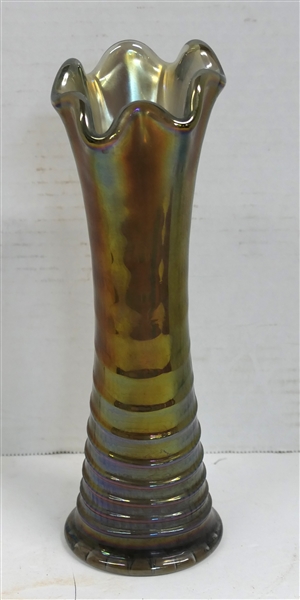 Imperial Glass Smoke Carnival Glass Vase - Measuring 8 3/4" Tall 