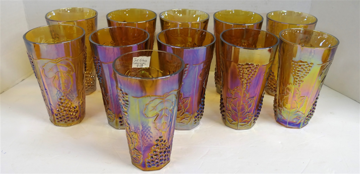 11 Indiana Glass Amber Carnival Harvest Coolers Measuring 6" Tall 