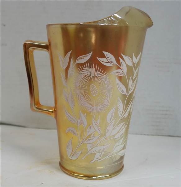 Wheat Pattern Carnival Glass Pitcher Measuring 7 1/2" Tall 