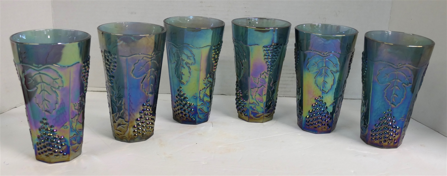 6 Indiana Glass Blue Carnival Harvest Coolers Measuring 6" Tall