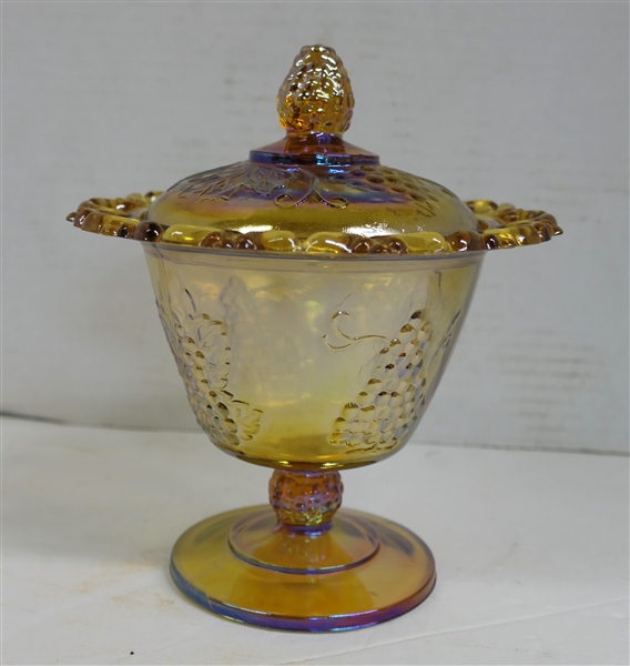 Indiana Glass Amber Carnival Harvest Lidded Candy Dish - Measuring 7 1/2" Tall 