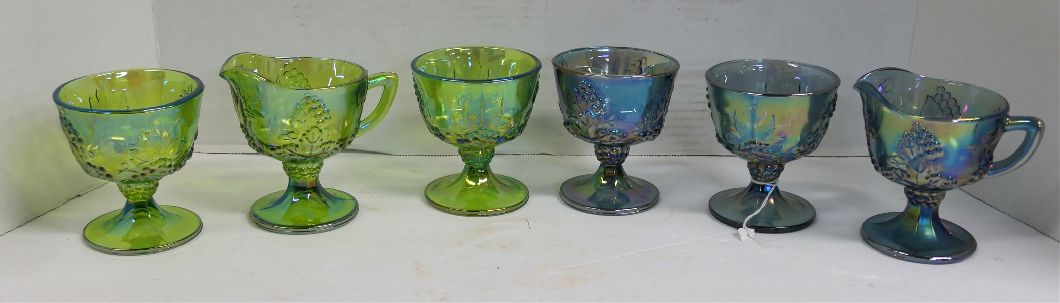 Indiana Glass Harvest Cream and Sugars - 1 Lime Green Set, 1 Blue Set, and 2 Sugar Bowls 