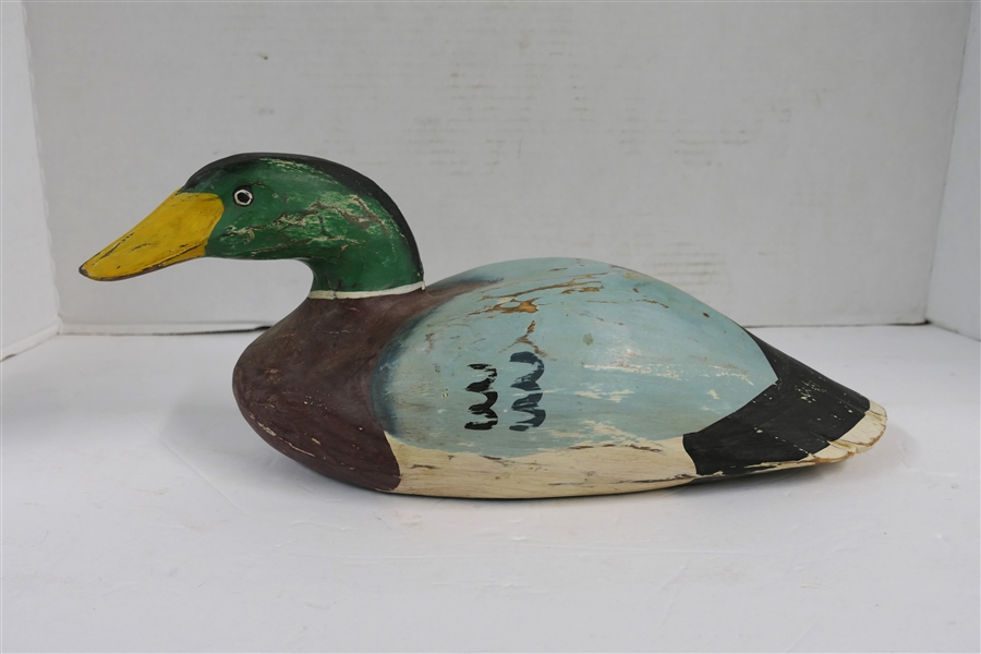 Hand Carved and Hand Painted Wood Duck - Measuring 6 1/2" tall 15" Beak to Tail 