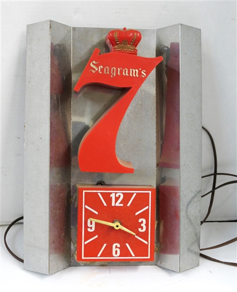 Seagrams 7 Chrome and Plastic Electric Wall Clock - Clock Measures 15" by 11" 