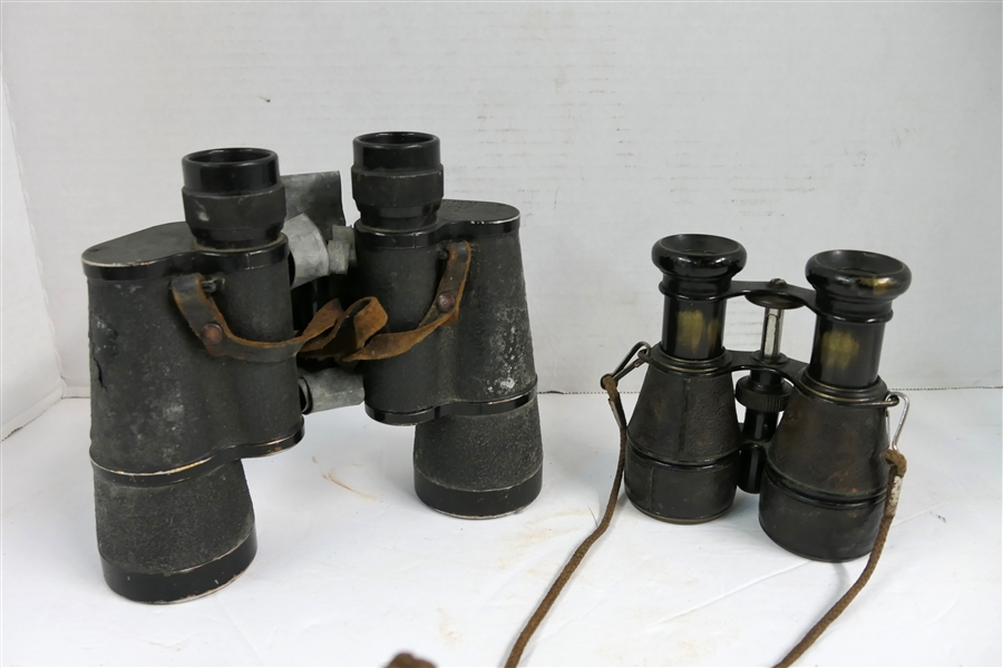 2 Pairs of Binoculars Dienstglas 10x 50 and Brass with Leather - Unmarked