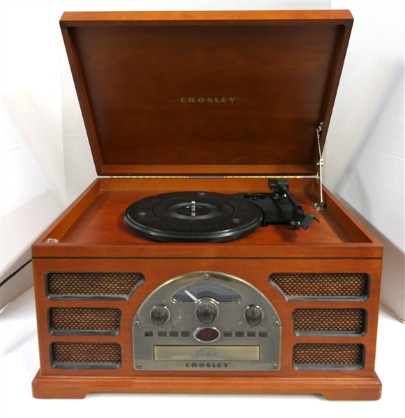 Crosley Wood Radio Replica with CD Player, Cassette, and Record Player