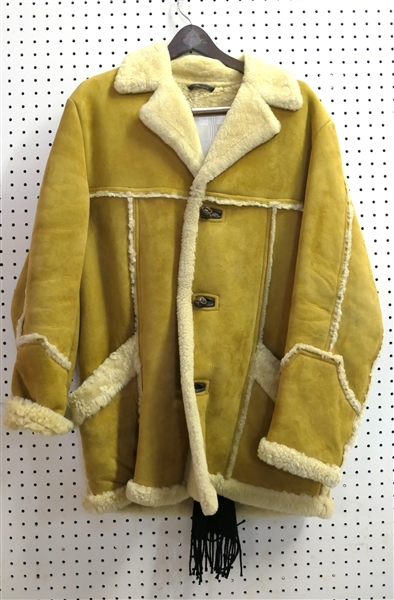 Nice G.L Bowron Suede Leather and Shearling Coat - Approx. Size Large, White Silk Scarf and Black Scarf