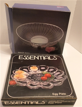 Essentials Egg Plate and Savoir Vivre Silverplated Oval Wine Basket