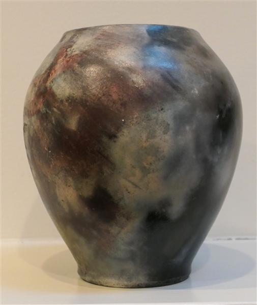 Pit Fired Raku Pottery Vase Signe H. Nick - Measures 7 1/2" tall 5 1/2" Across