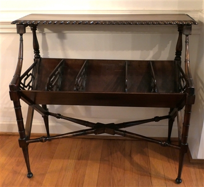 Mahogany Book Table with Divided Sections - Turned Legs with Ball Feet - Braided Trim - Table Measures 34" tall 36" By 16"