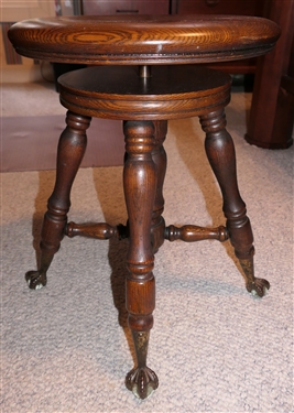 Oak Ball and Claw Foot Piano Stool with Swivel Seat