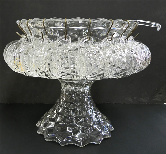American Fostoria Punch Set - Punch Bowl, Stand, 12 Cups, and  Glass Ladle - Overall Measures 13" Tall 14 1/2" Across
