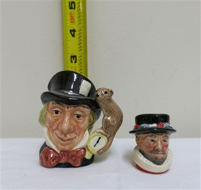 2 Miniature Royal Doulton Character Jugs / Pitchers - "Mad Hatter" D6486 - 1964 and Beefeater D 6806 - Exclusively for RDICC - "Mad Hatter" Measures 2  1/2" Tall 