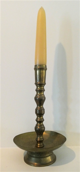 Brass Engraved Candle Stick - Measuring 11 1/4" 