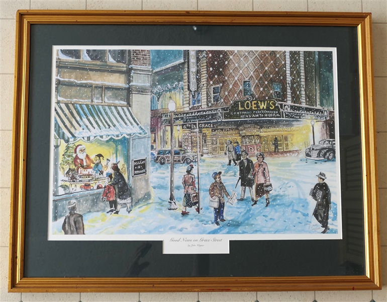 "Good News on Grace Street" by John Wagner Numbered Print 104 / 500 - Framed and Matted - Frame Measures 21 3/4" by 28" 