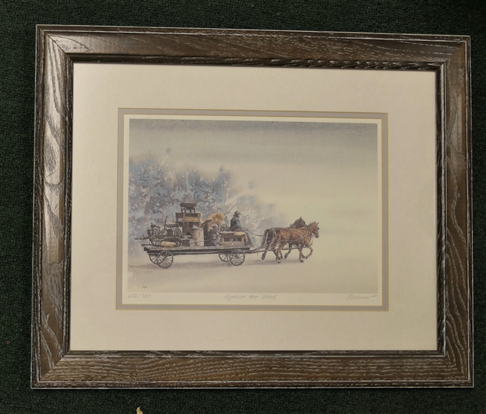 "Against The Wind" By John Morrow Print - Artist Signed and Numbered - 652/750 - Framed and Double Matted - Frame Measures 17" by 21" 