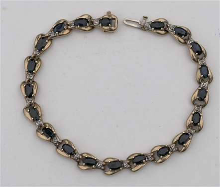 10kt Yellow Gold Bracelet with Sapphires and Diamond Accents - Bracelet Measures 7" 8.1 g
