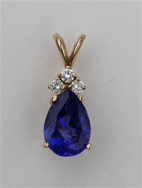 Beautiful Gold Pendant with Pear Shaped Tanzanite Stone with 3 Diamond Accents - Pendant Measures 3/4" by 1/4"