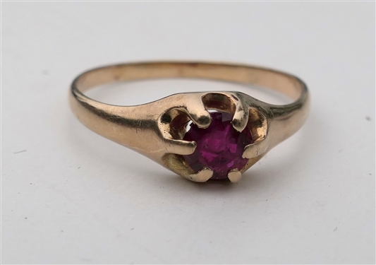 2.1 Grams 14kt Yellow Gold Ring with Ruby Center Stone - Size 6 1/4