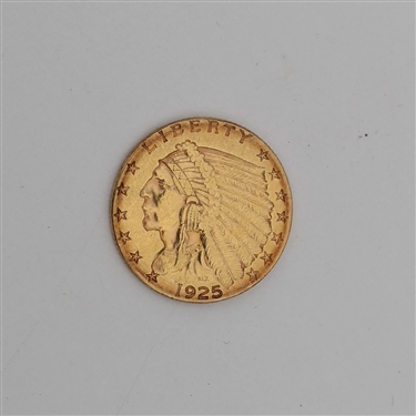 1925 2 1/2 Dollar United Stated Indian Head Gold Coin 