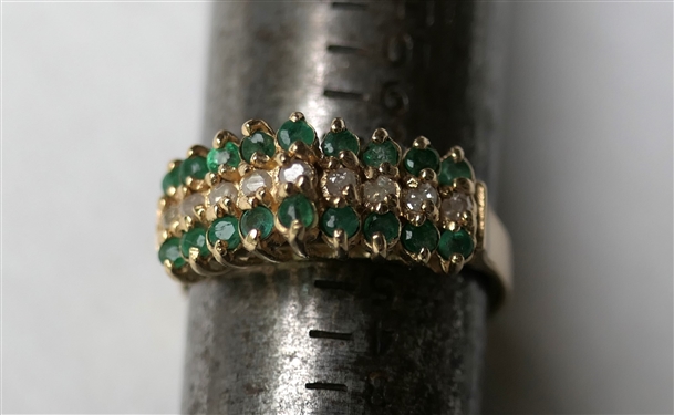 14kt Yellow Gold Ring with CZ and Emerald Stones- Ring Size 5 1/2 - Weighs 2.2 Grams