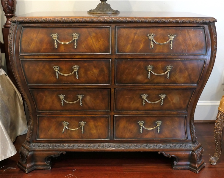 Antique French Bombe Chest - 6 Drawers - Carved Details with Fancy Brass Pulls - Chest Measures 34" Tall 41" by 14