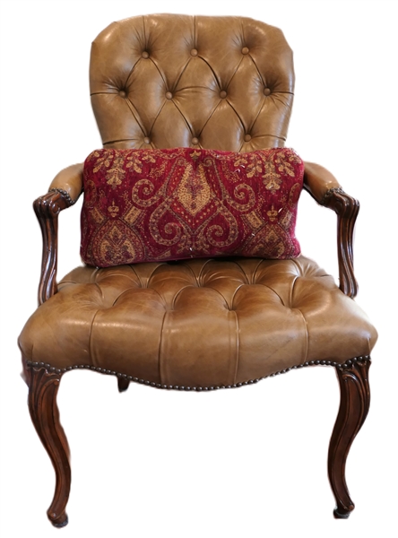 Theodore Alexander Leather Button Tufted Side Chair - Wood Frame - Chair 41 1/2" Tall 26" by 20"