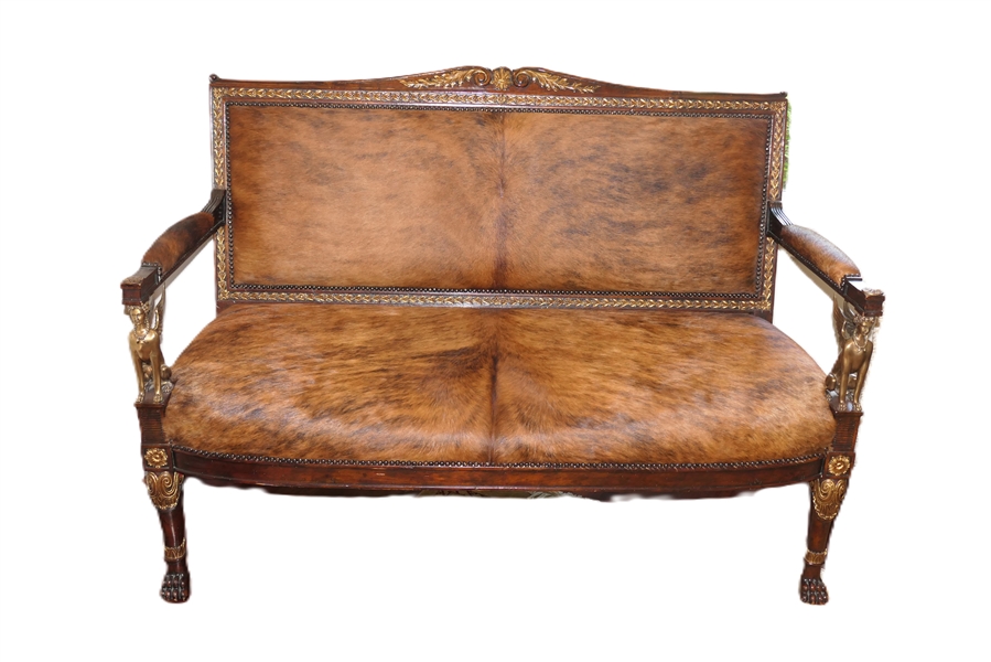 Theodore Alexander French Regency Style Horsehair Sofa with Gold Ormolu - Griffins on Arms - Sofa Measures 37" Tall 57" by 21"