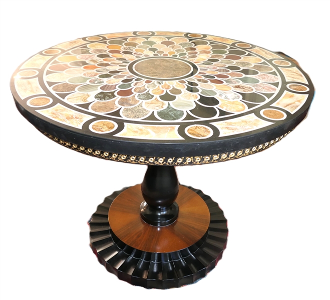 Outstanding Marble Inlaid Stone Specimin Table - Marble Top with Inlaid Stone Specemins - Table Measures 32 1/2" Tall 38" Across