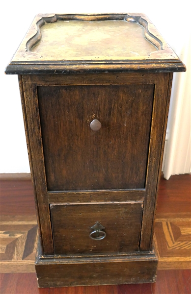 Brass Topped End Table with Drop Front Cabinet and Small Drawer - Measures 22" tall 11" by 15" 