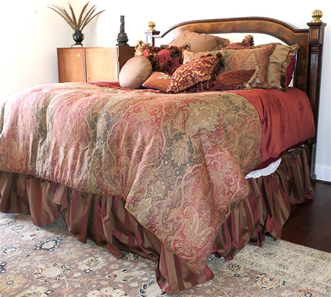 Beautiful King Size Bedding Set by Michael Amini  -Burgundy and Gold - Comforter, Shams, and Bed Skirt