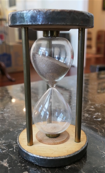 Wood and Brass Sand Hourglass - Measures 6 1/2" Tall 3 1/2" Across