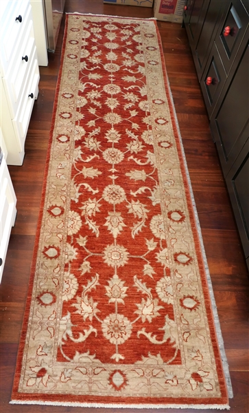 Rust and Tan Handwoven Oriental Rug Runner - Measures98" by 32"