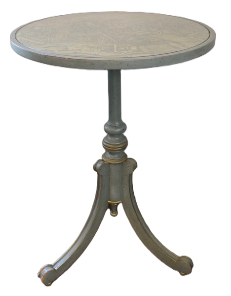 Theodore Alexander Green French Style Occasional Table with Map of Paris on Table Top - Table Measures 26" Tall 18" Across