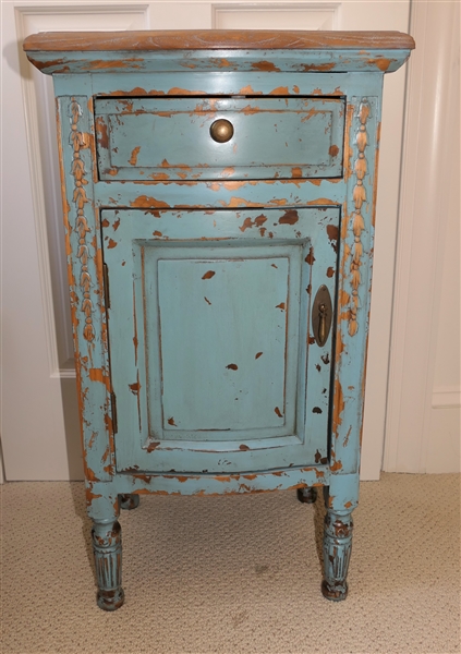 Blue Distress Painted Small Cabinet with Drawer - Measures 29" Tall 13" by 16"