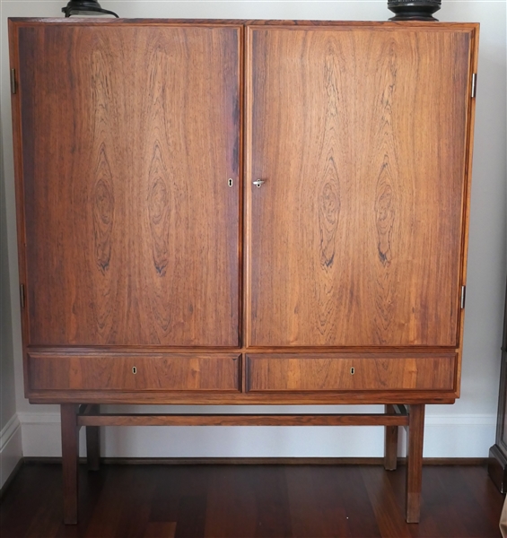 Beautiful Danish Rosewood Armoire - Danish Furniture Control Label on Drawer - Slide Out Drawers on One Side  Shelves on Other - Overall Measures - 55" Tall 47" by 17" 