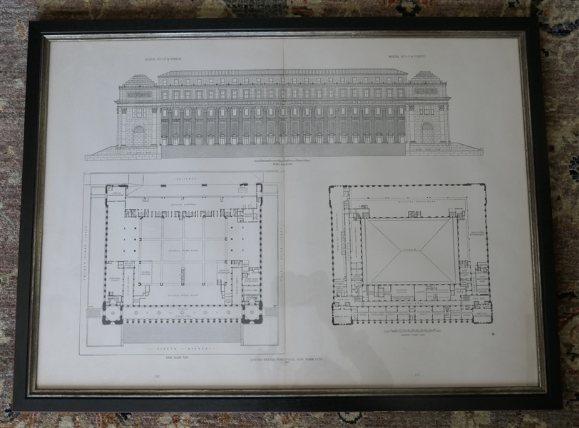 Blue Prints of United States Post Office - New York City, 1913 - Framed - Frame Measures 22" By 29"